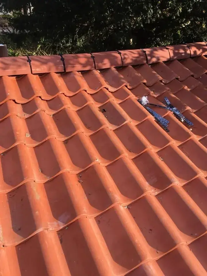 Newly finished red clay pantile roof with a dry ridge in Norwich