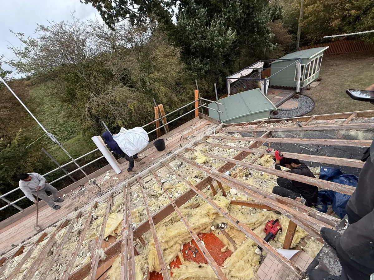 Bungalow roof in Diss opened up to the rafters during spray foam removal